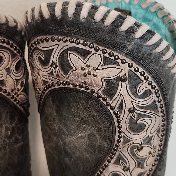 Corral Womens Black/Gray Boots Size 9 Dusky Floral Overlay Crystals & Studs - Picture 3 of 17